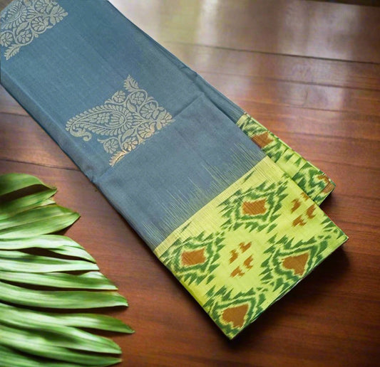 GREY ND PISTA GREEN KANJIVARAM SOFT SILK