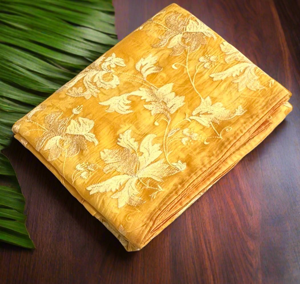 YELLOW DESIGNER  PURE ORGANZA SAREE