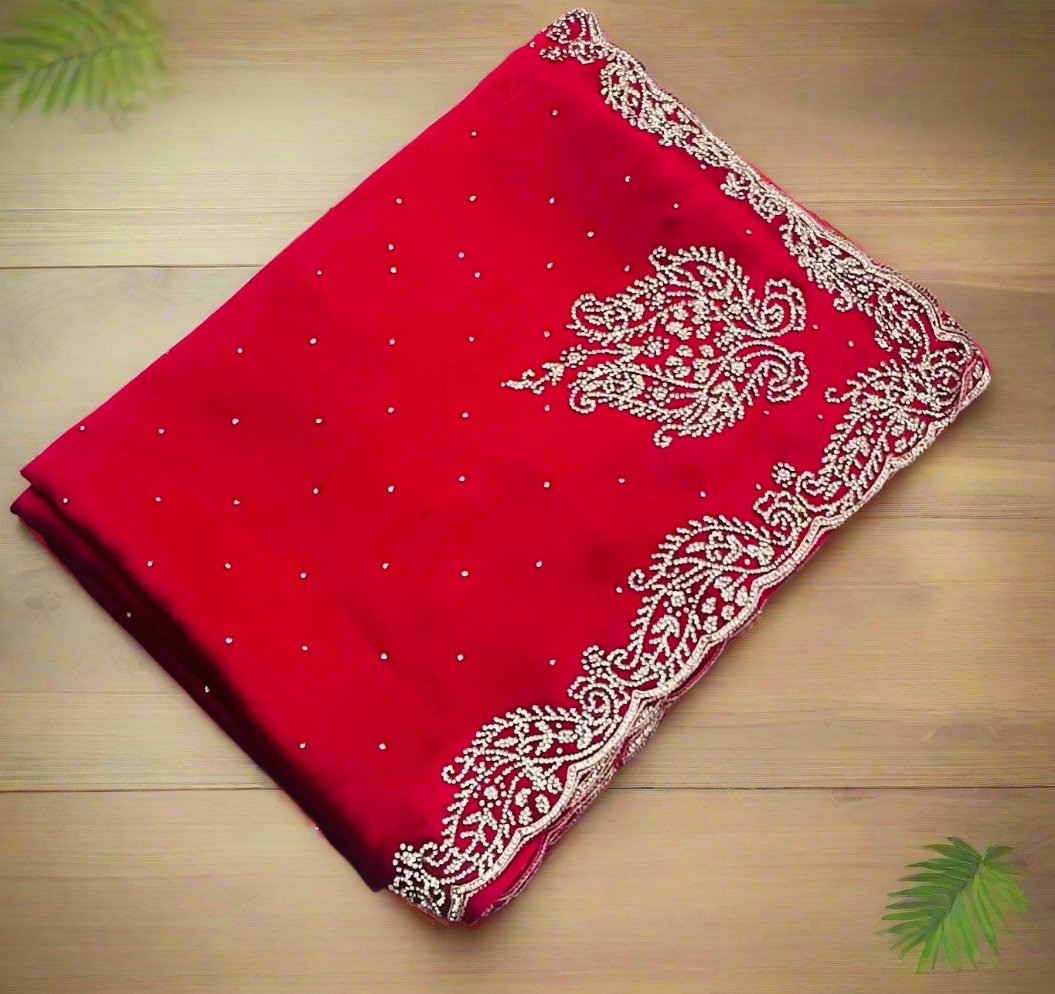 MAROON RED DESIGNER WORK SAREE PREMIUM