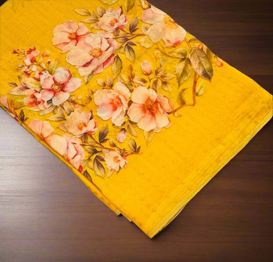 YELLOW DESIGNER PURE TUSSER SAREE