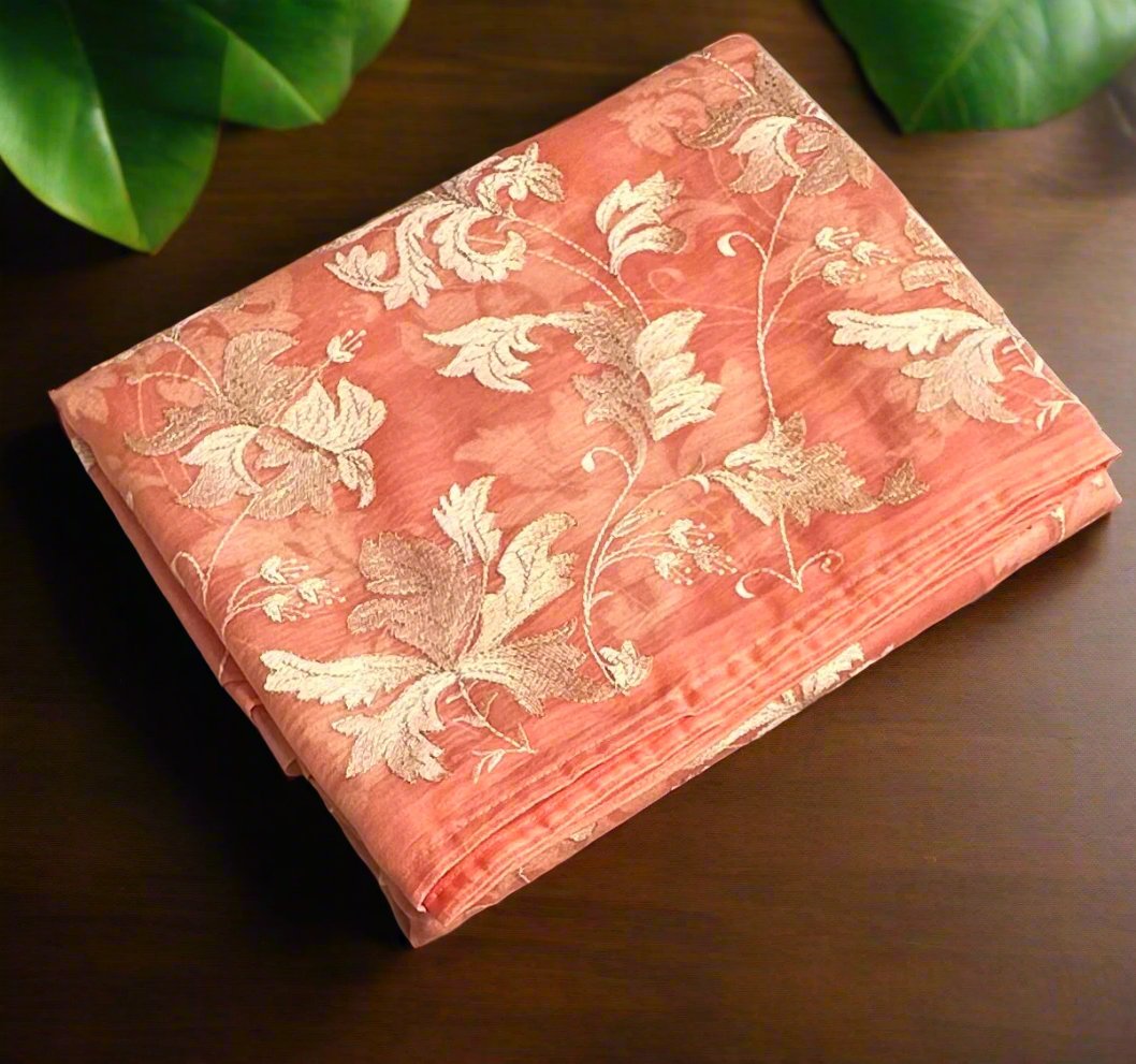 PEACH DESIGNER PURE ORGANZA SAREE