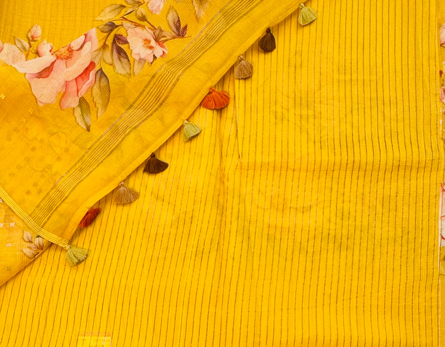 YELLOW DESIGNER PURE TUSSER SAREE