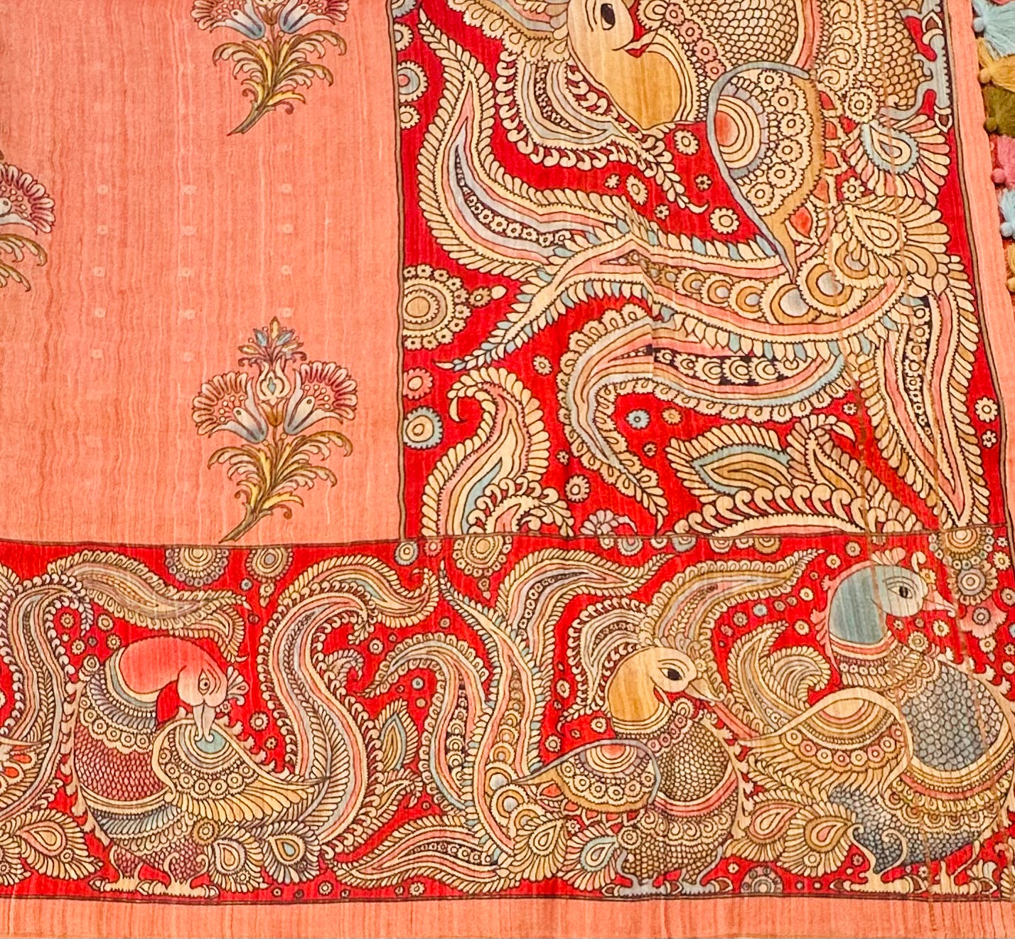 PEACH DESIGNER PURE TUSSER KALAMKARI SAREE
