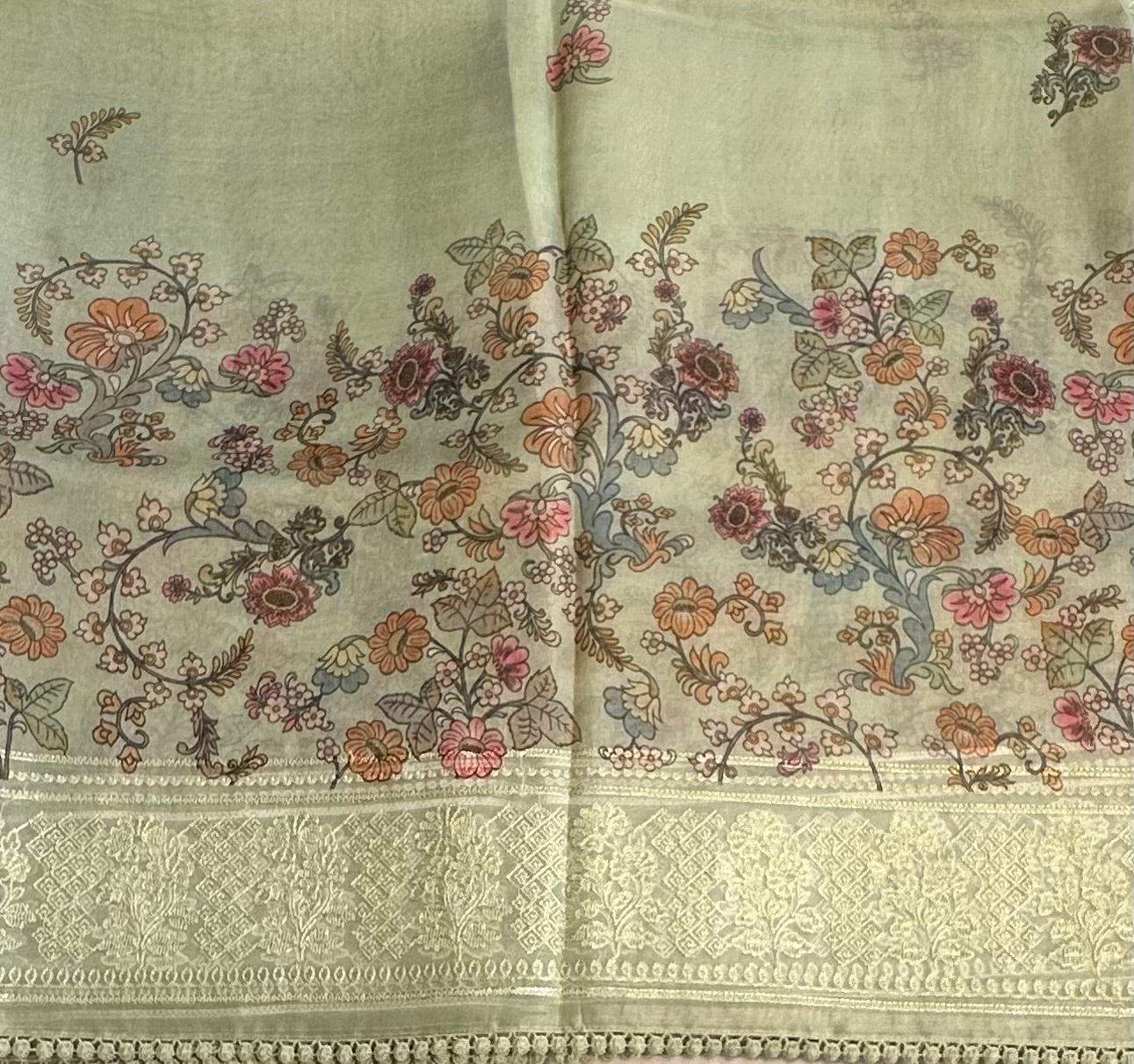 OLIVE GREEN DESIGNER PURE ORGANZA SAREE