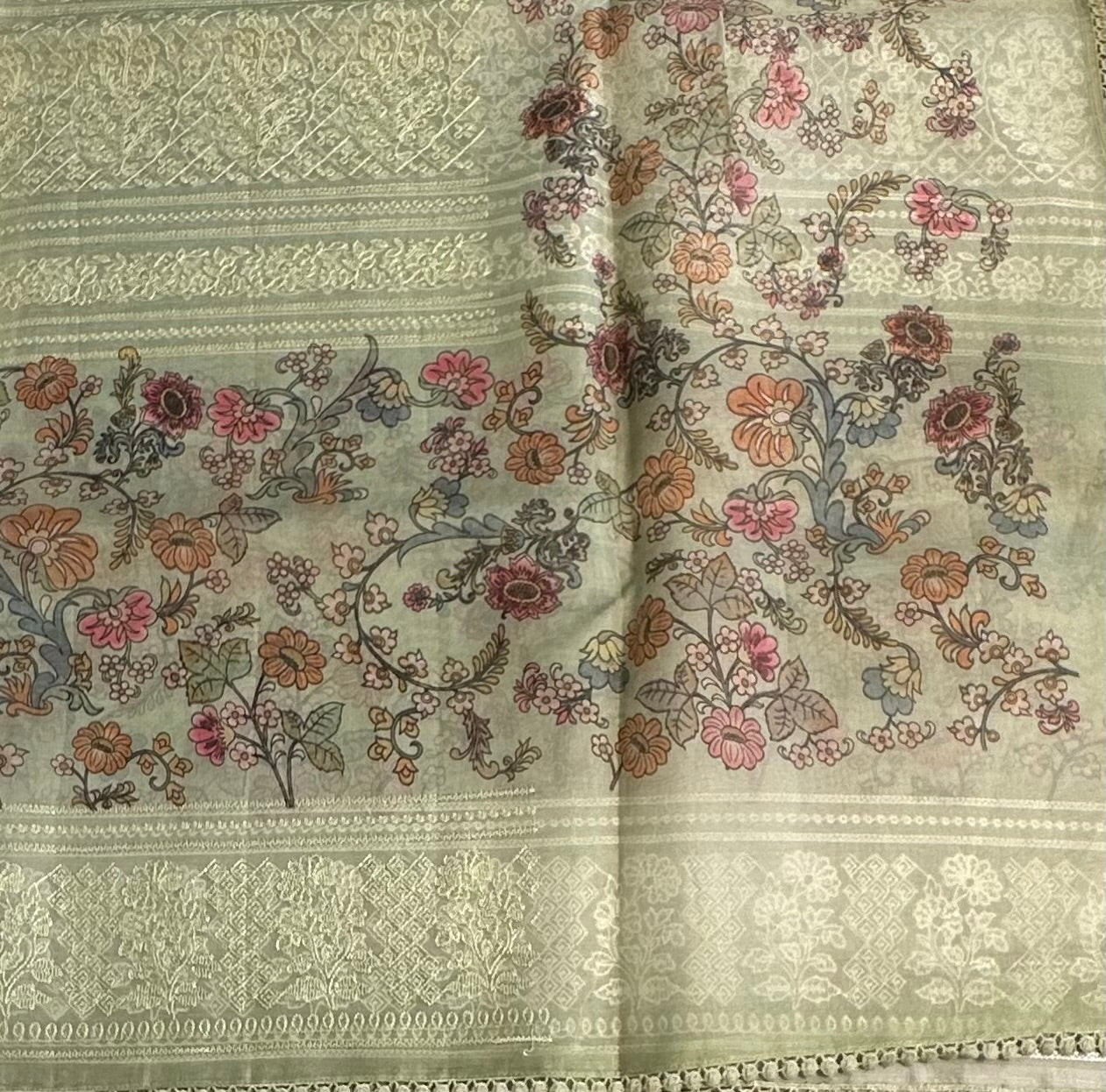 OLIVE GREEN DESIGNER PURE ORGANZA SAREE