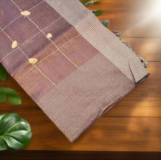 BROWN DESIGNER PURE TUSSER SAREE