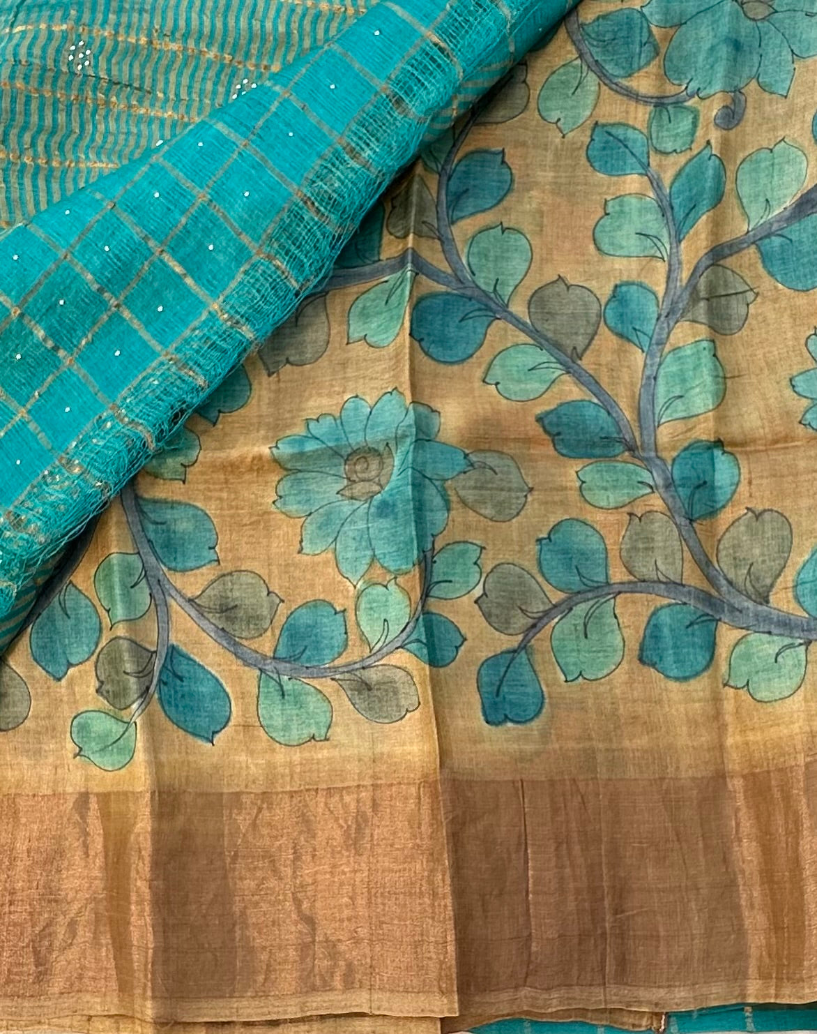 SEA  BLUE PURE TUSSER SAREE