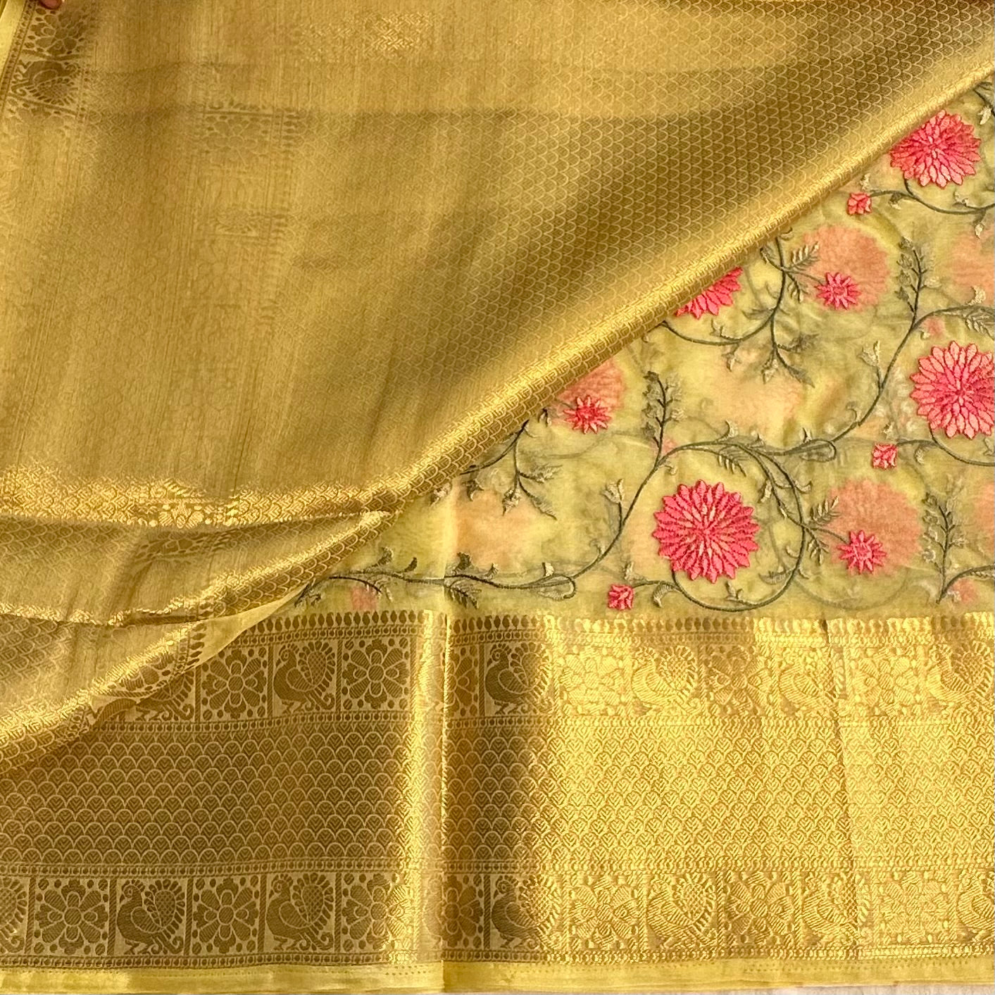 LIGHT YELLOW DESIGNER PURE ORGANZA SAREE