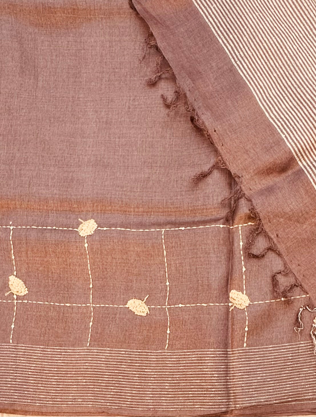 BROWN DESIGNER PURE TUSSER SAREE