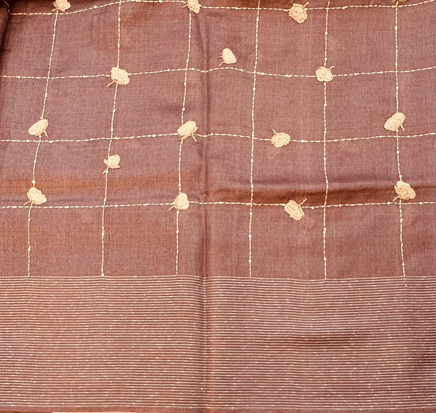 BROWN DESIGNER PURE TUSSER SAREE
