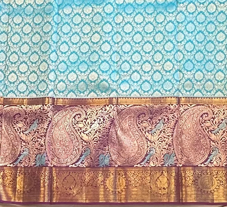 SKY BLUE WITH PURPLE  KANJIVARAM PURE SAREE
