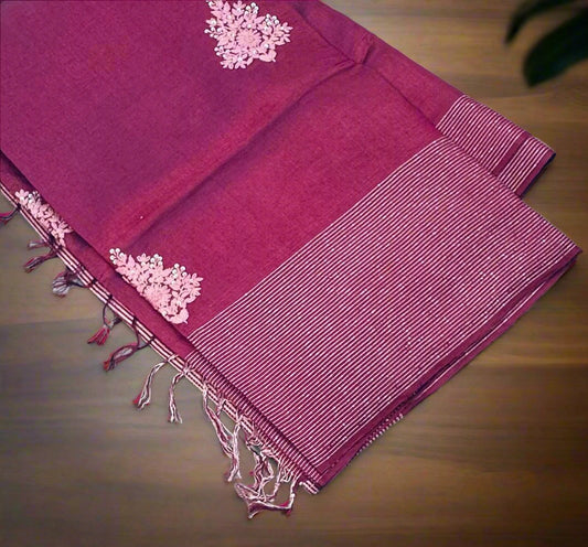 MAGENTA PINK DESIGNER PURE TUSSER SAREE