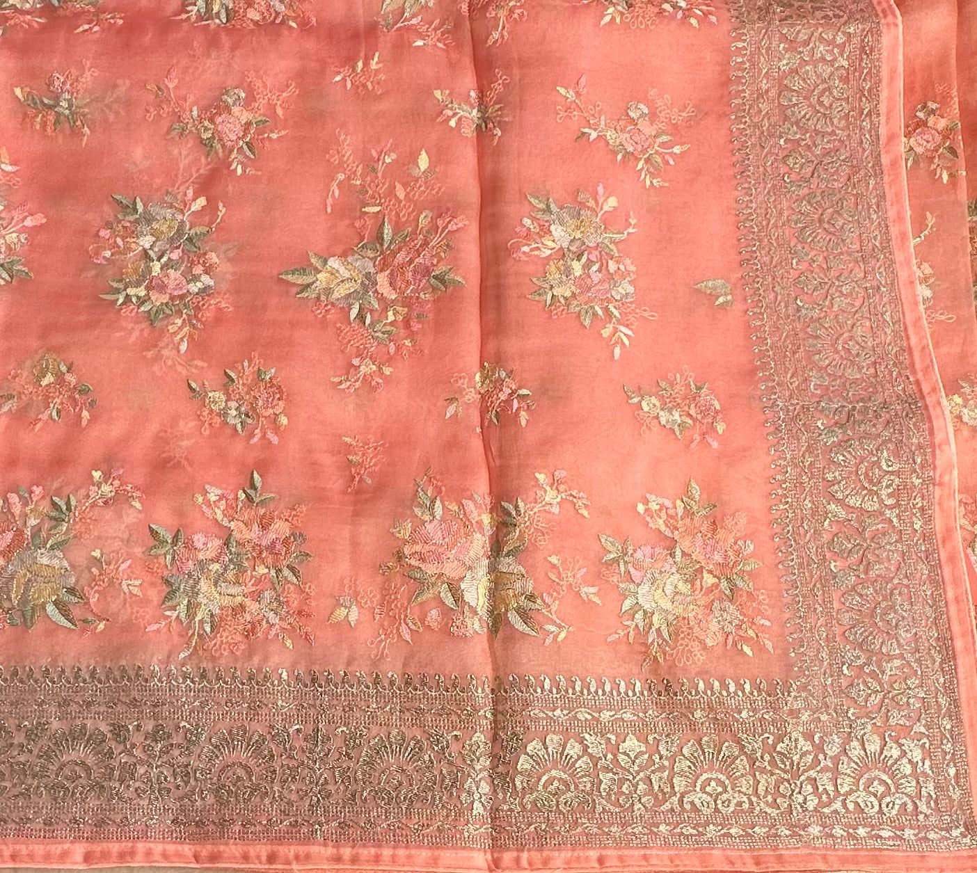 PEACH PURE ORGANZA DESIGNER SAREE