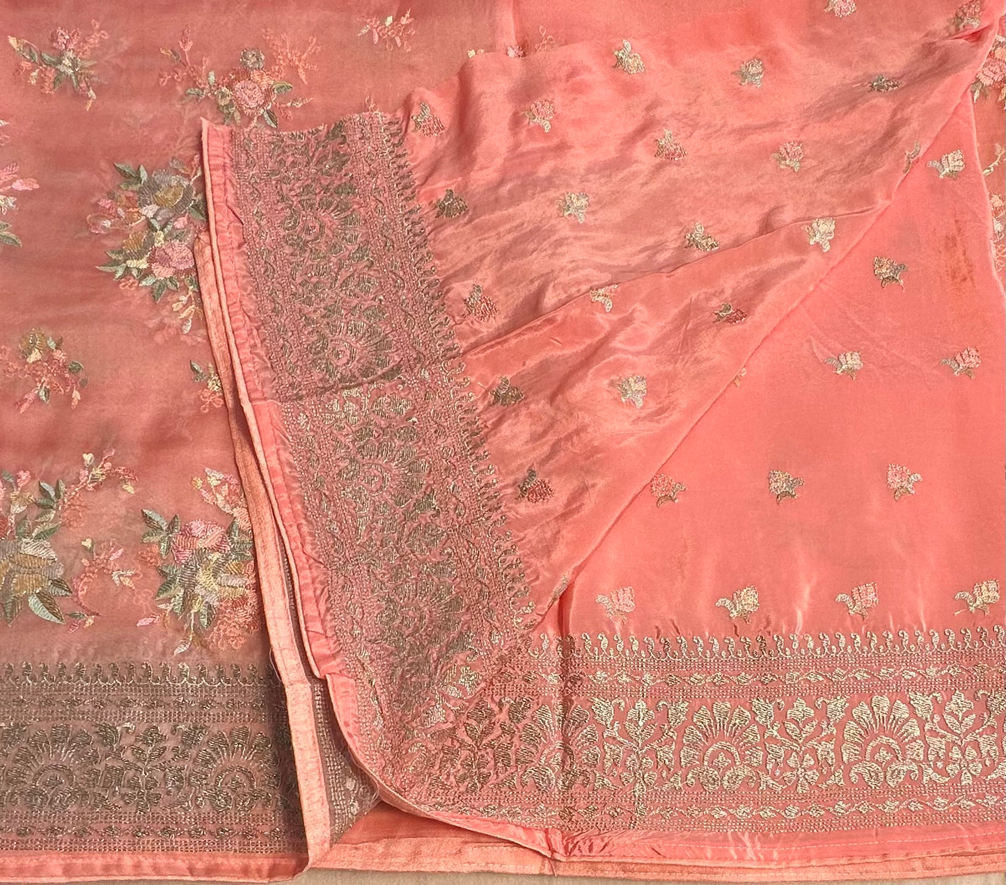 PEACH PURE ORGANZA DESIGNER SAREE