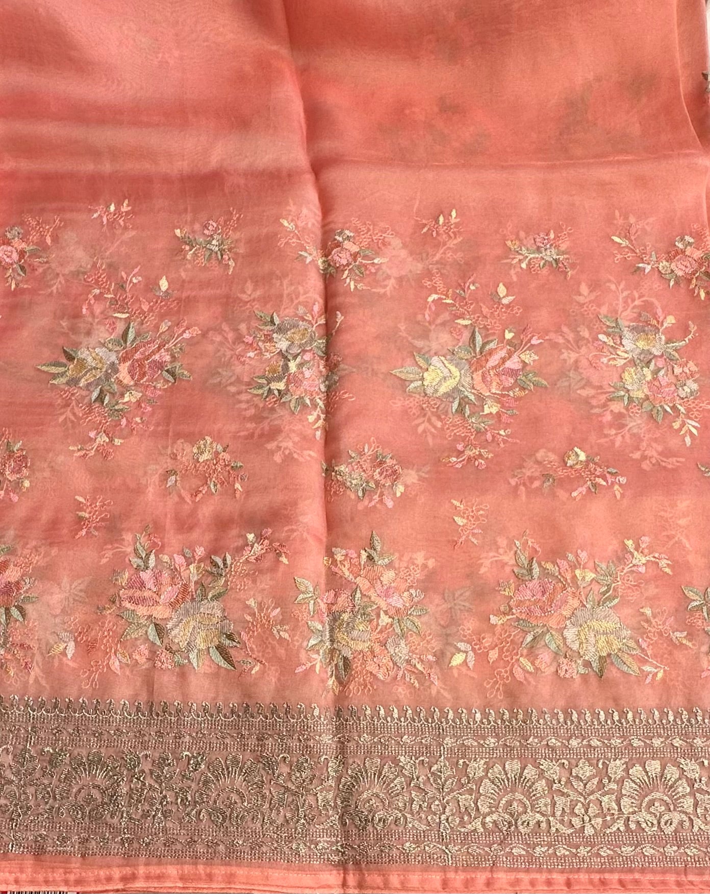 PEACH PURE ORGANZA DESIGNER SAREE