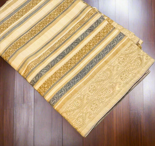 IVORY GREY DESIGNER PURE TUSSER SAREE