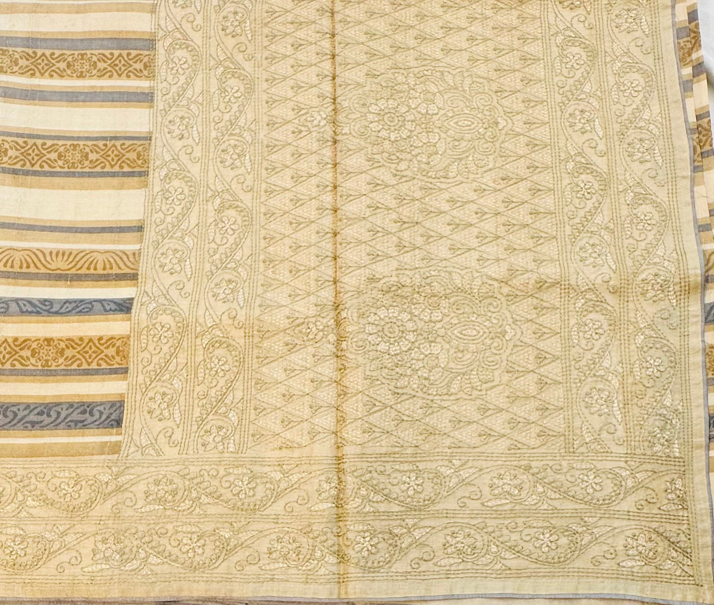 IVORY GREY DESIGNER PURE TUSSER SAREE