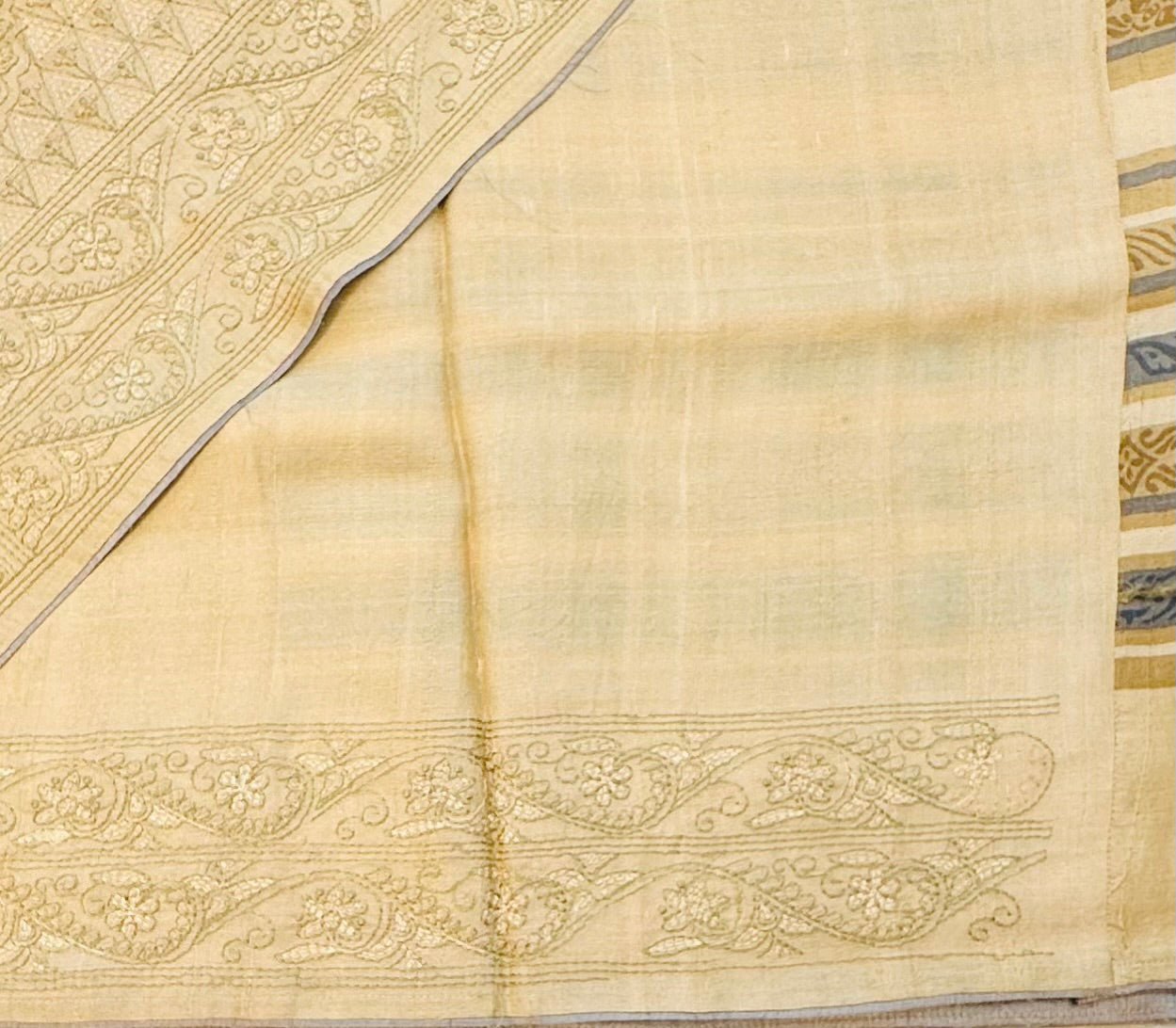 IVORY GREY DESIGNER PURE TUSSER SAREE