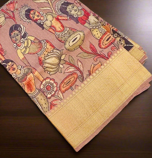 PASTEL BROWN DESIGNER PURE TUSSER SAREE