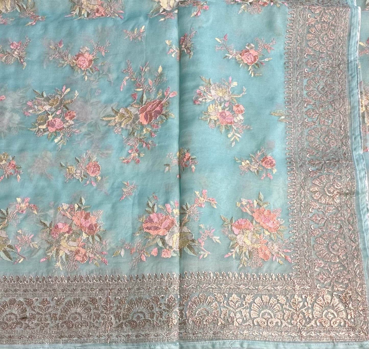 SKY BLUE  DESIGNER PURE ORGANZA