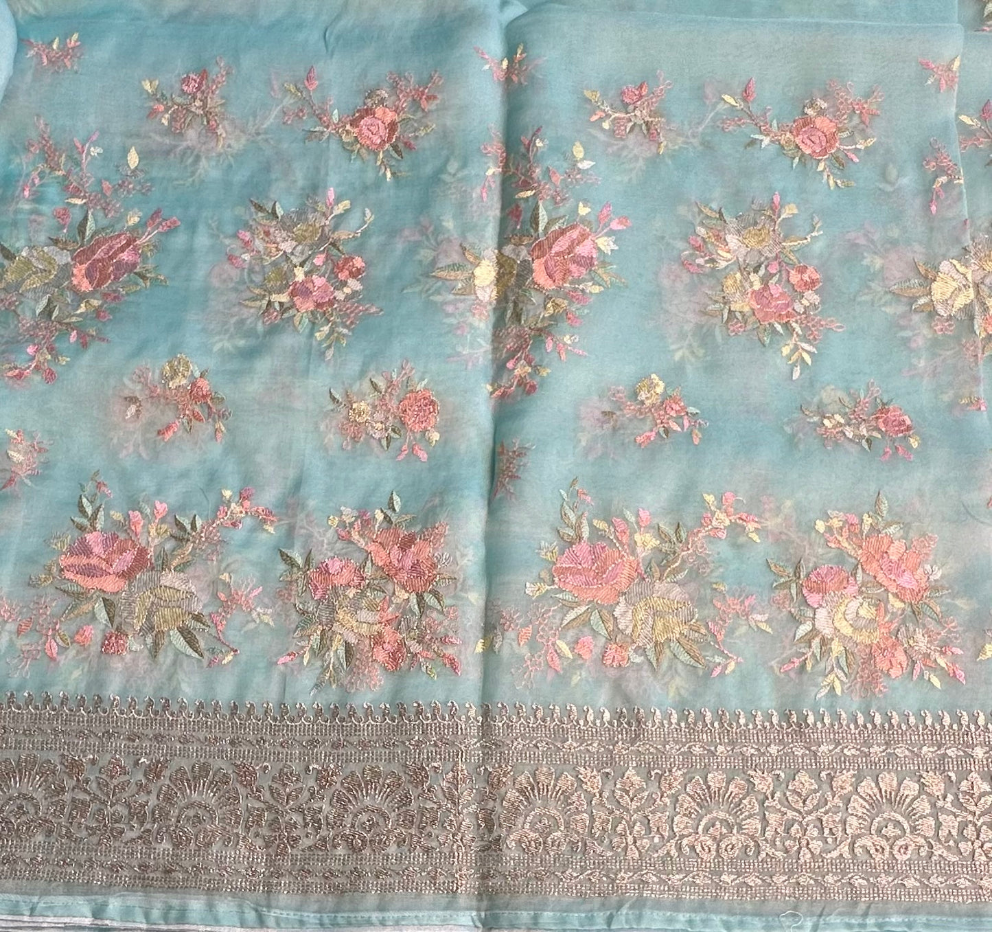 SKY BLUE  DESIGNER PURE ORGANZA