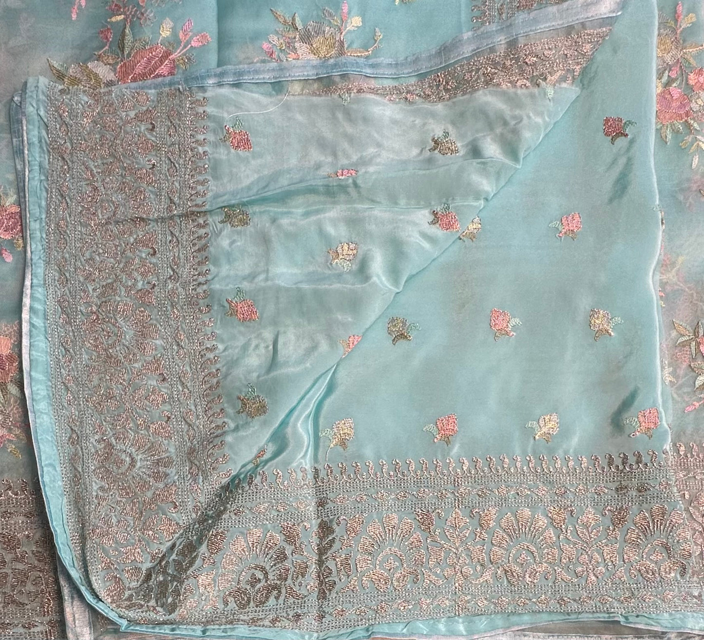 SKY BLUE  DESIGNER PURE ORGANZA