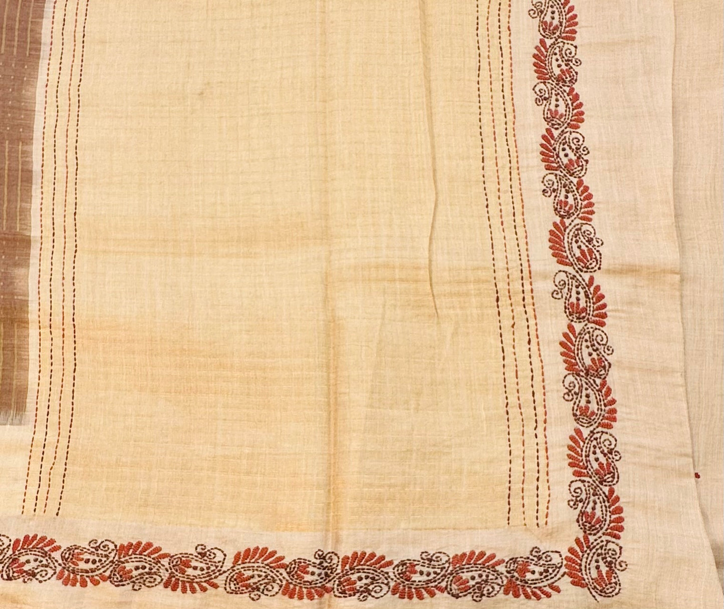 BROWN DESIGNER PURE TUSSER SAREE