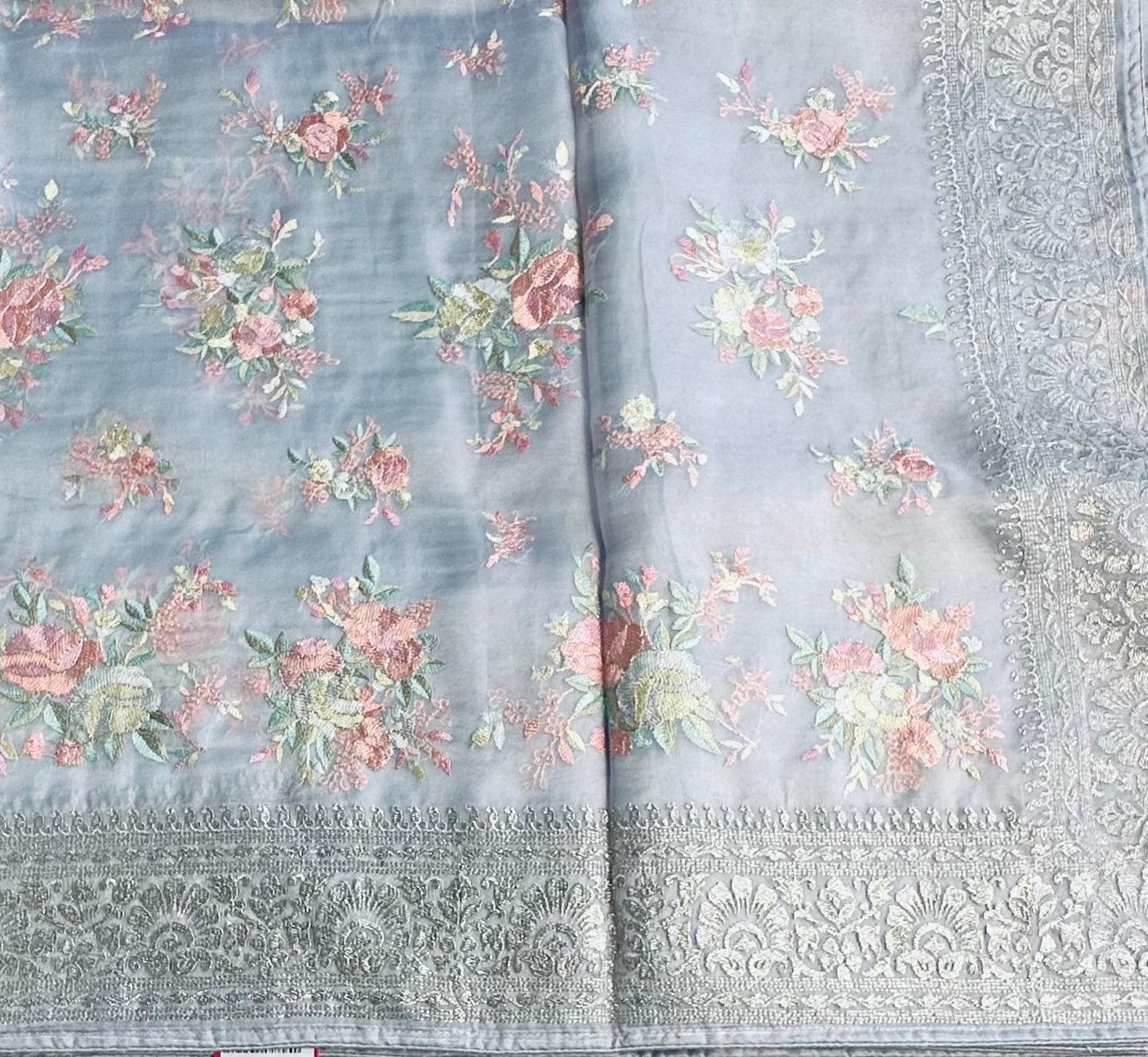 GREY DESIGNER PURE ORGANA SAREE