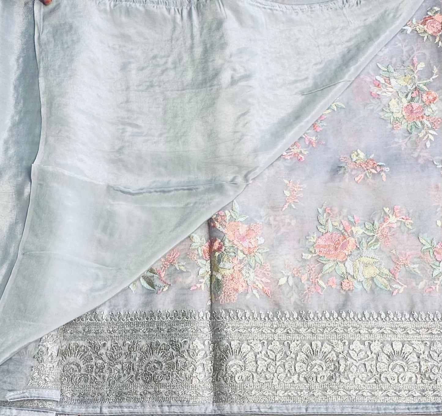 GREY DESIGNER PURE ORGANA SAREE