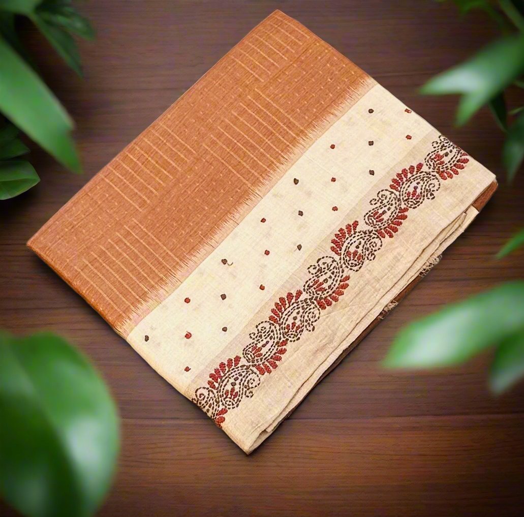 COPPER DESIGNER PURE TUSSER SAREE