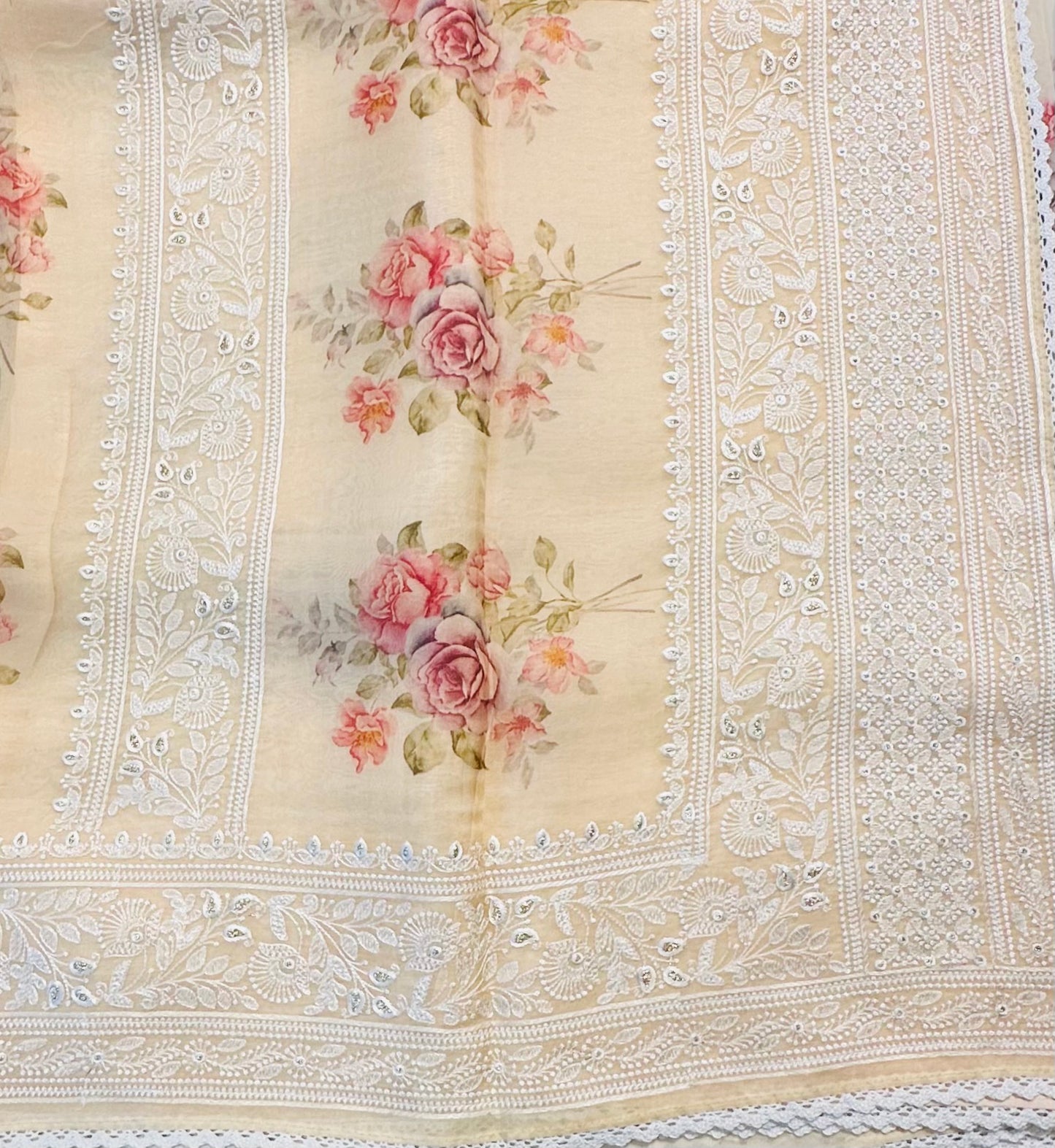 IVORY DESIGNER PURE ORGANZA SAREE