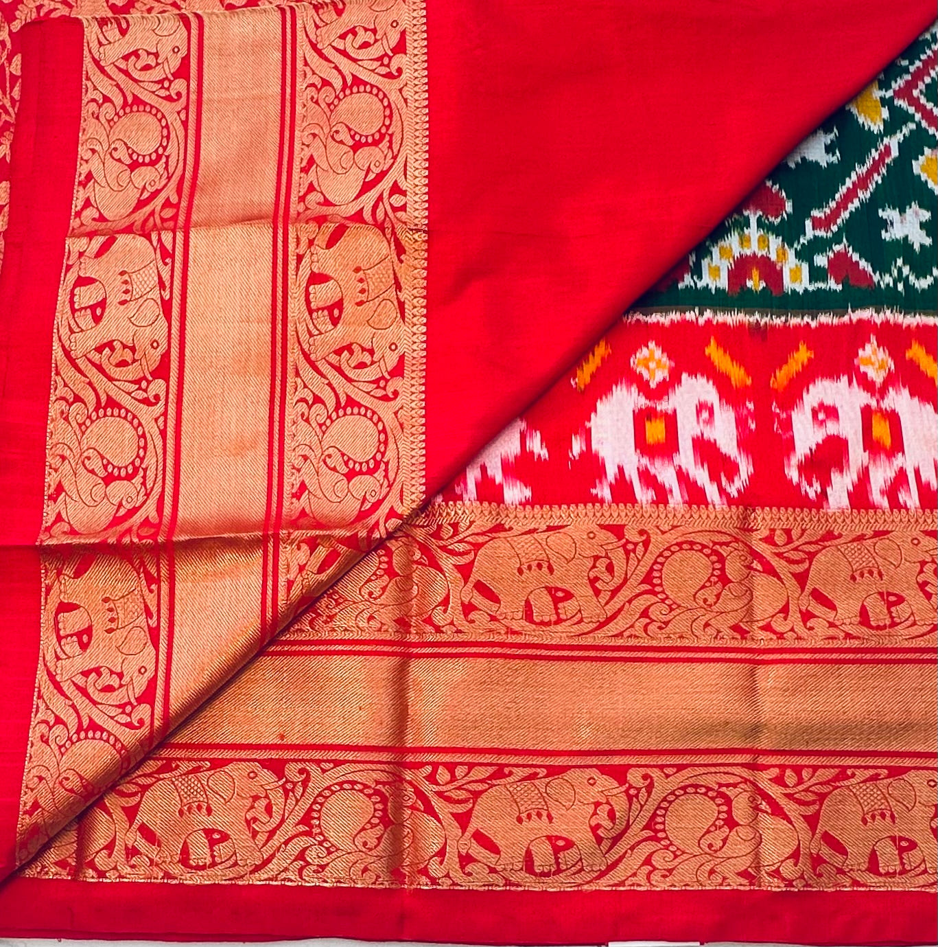 BOTTLE GREEN PURE POCHAMPALLY SILK