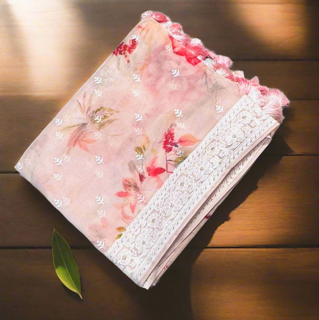 LIGHT PEACH DESIGNER PURE ORGANZA SAREES