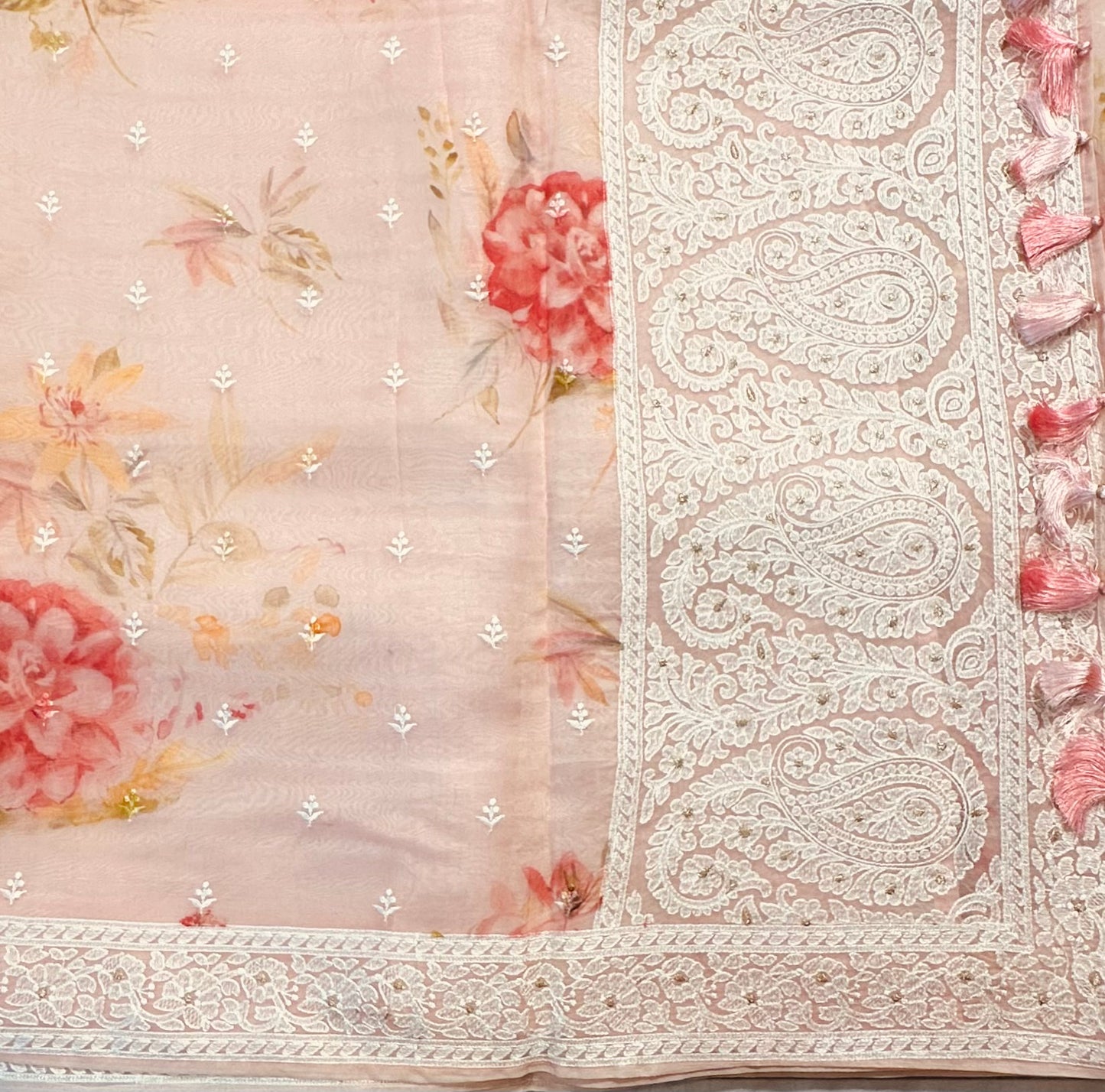 LIGHT PEACH DESIGNER PURE ORGANZA SAREES