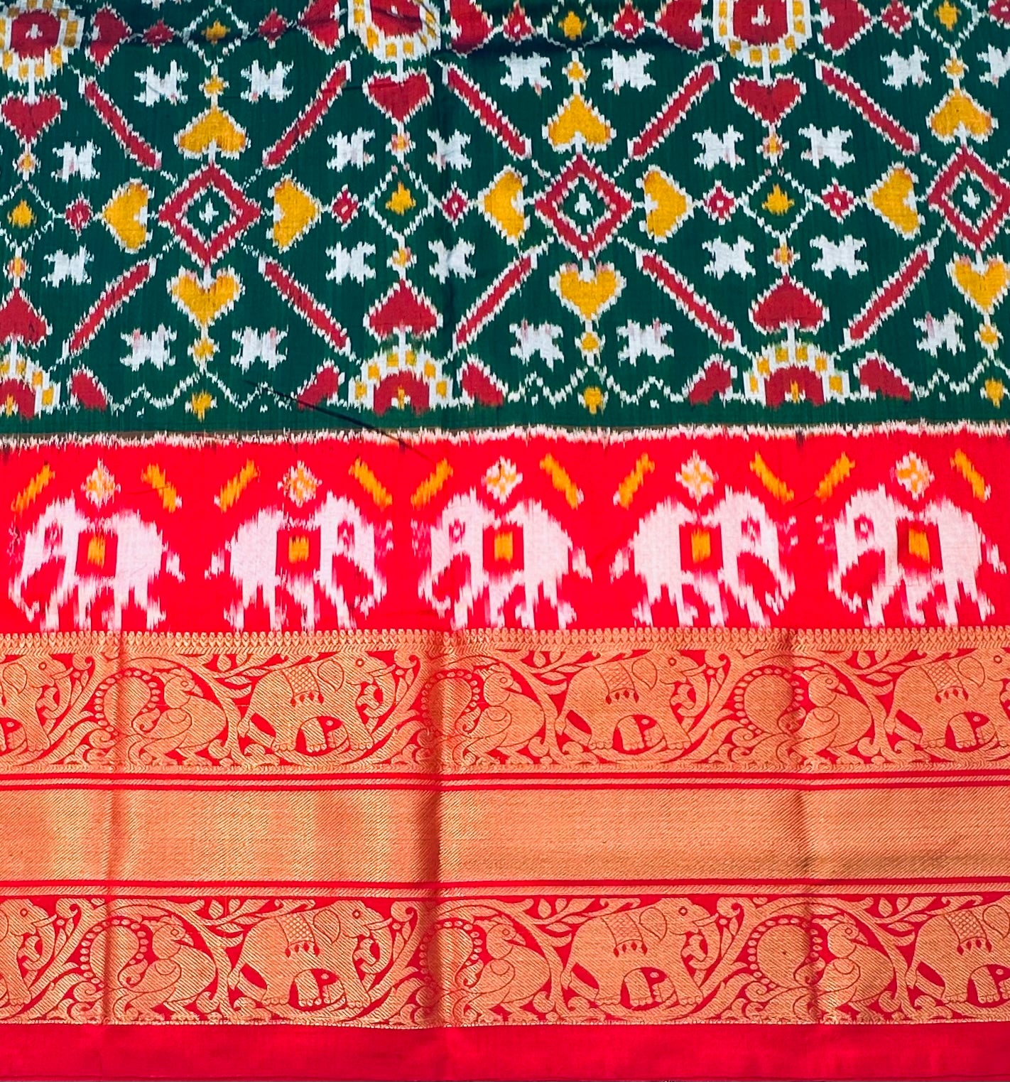 BOTTLE GREEN PURE POCHAMPALLY SILK