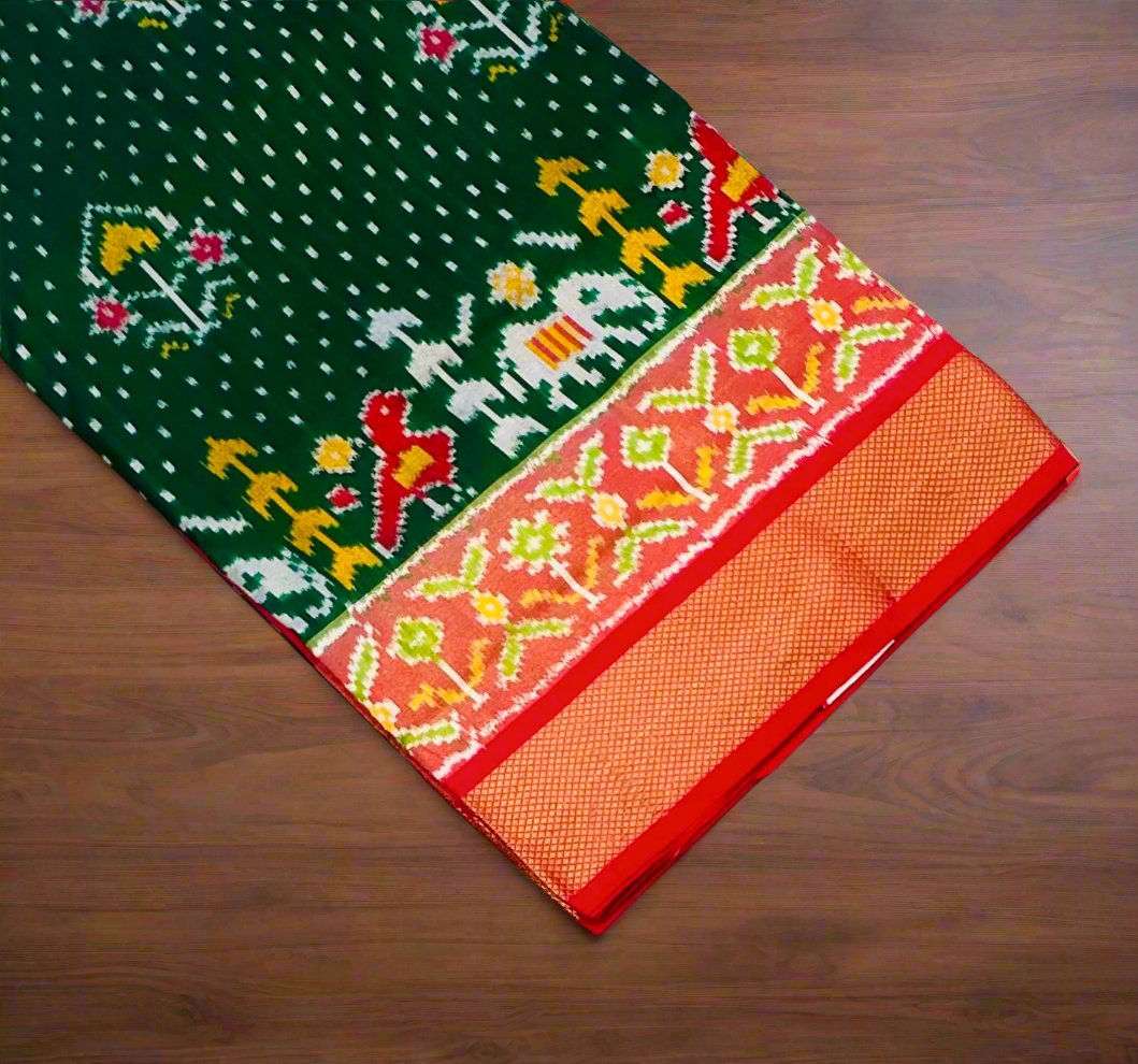 BOTTLE GREEN POCHAMPALLY SILK