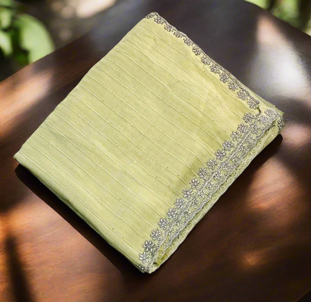 PISTA GREEN DESIGNER WORK SAREE PREMIUM