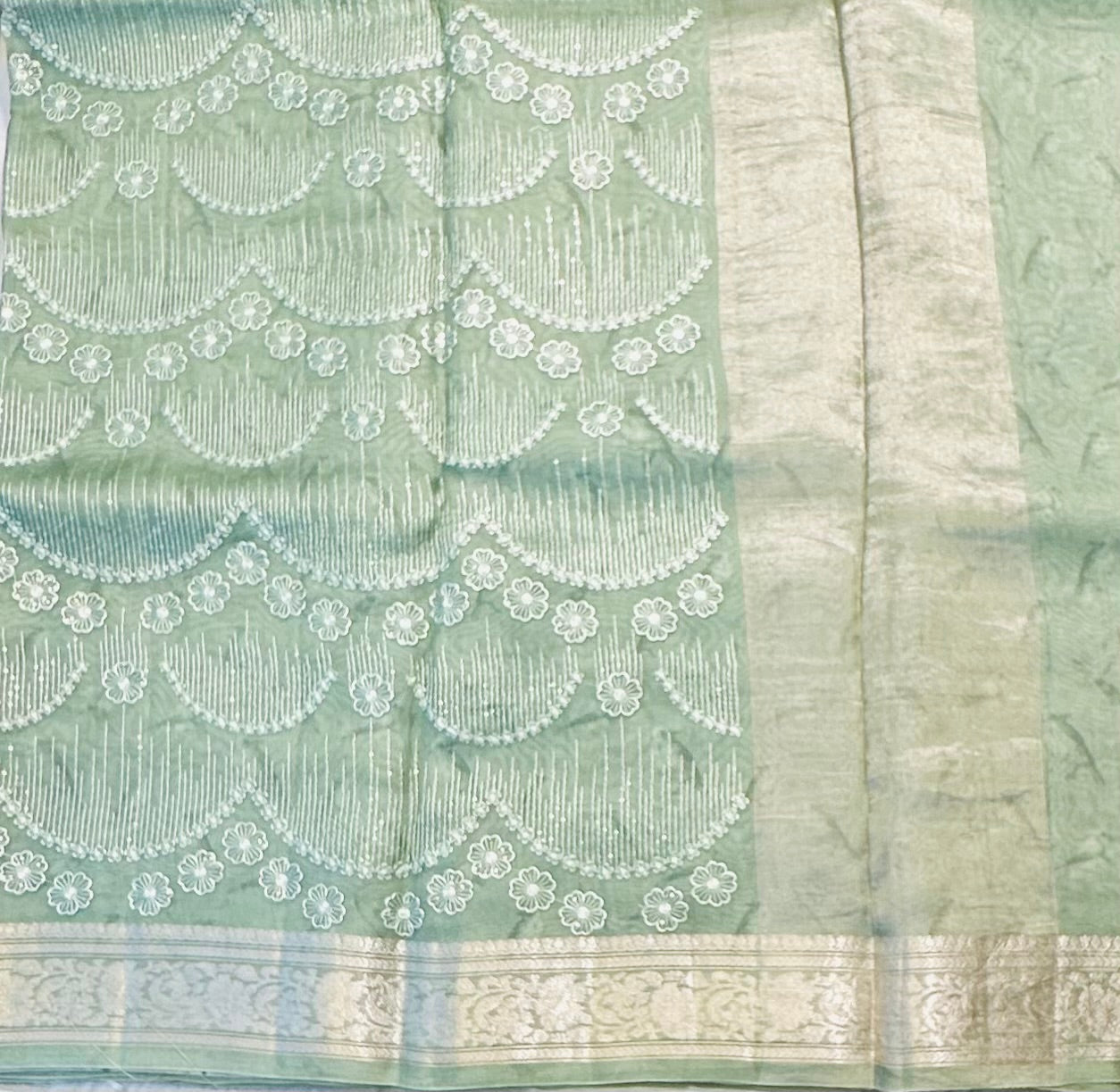 OLIVE GREEN DESIGNER PURE ORGANZA SAREE