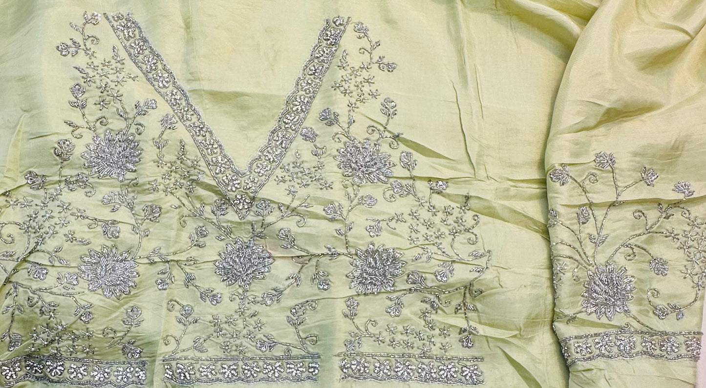 PISTA GREEN DESIGNER WORK SAREE PREMIUM