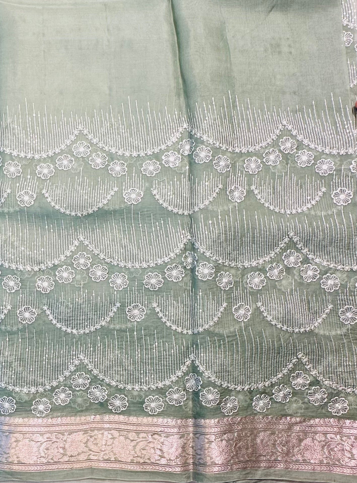 OLIVE GREEN DESIGNER PURE ORGANZA SAREE