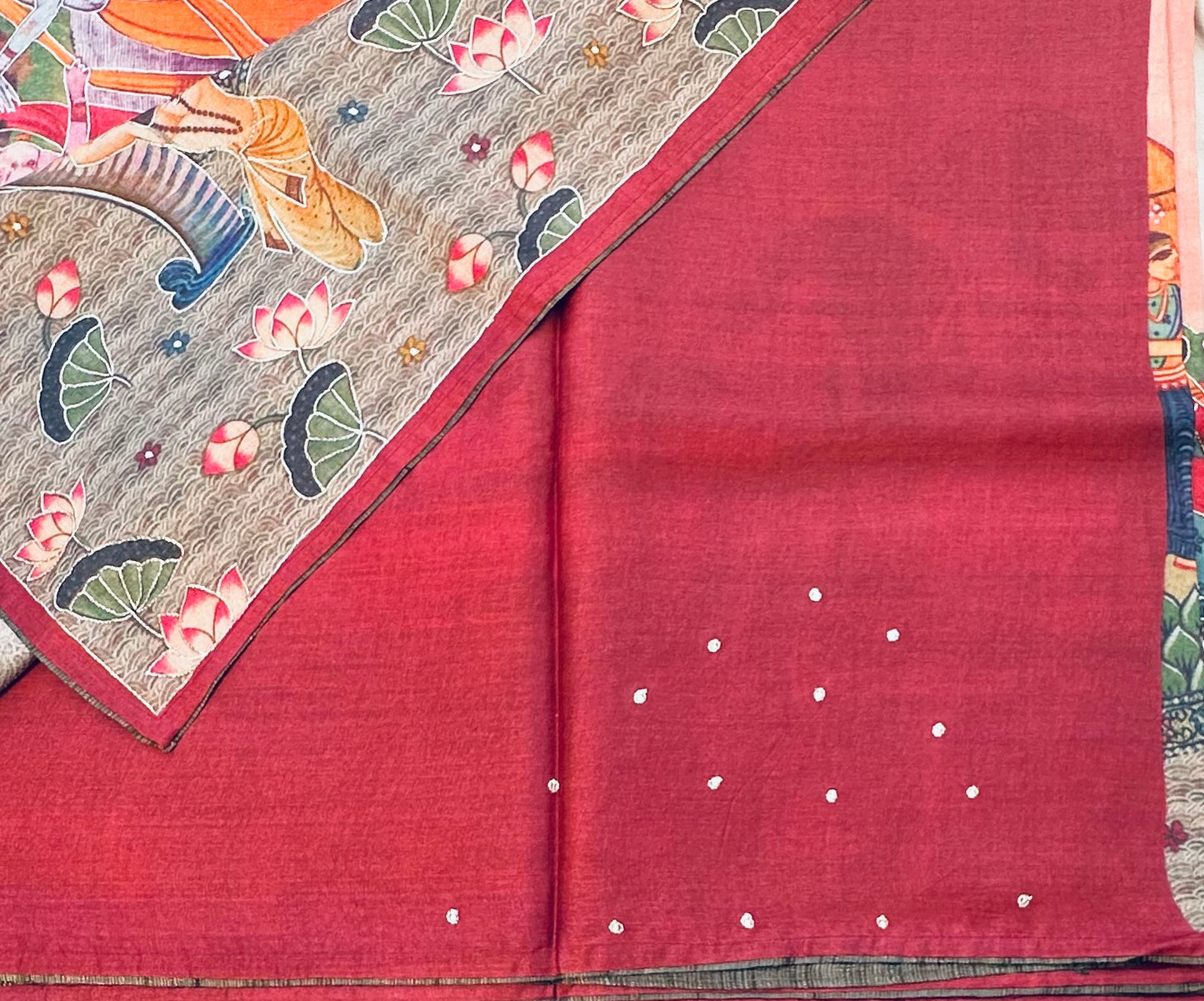 PEACH DESIGNER PURE TUSSER  SAREE