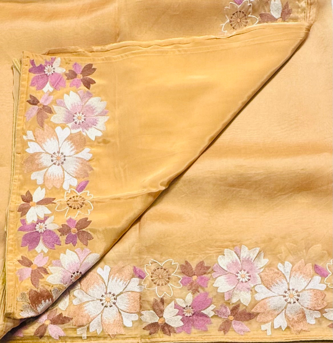 GOLDEN YELLOW PURE ORGANZA SAREE