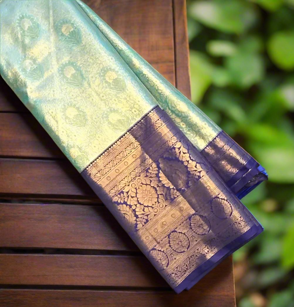 SEA GREEN TISSUE KANJIVARAM SILK SAREE
