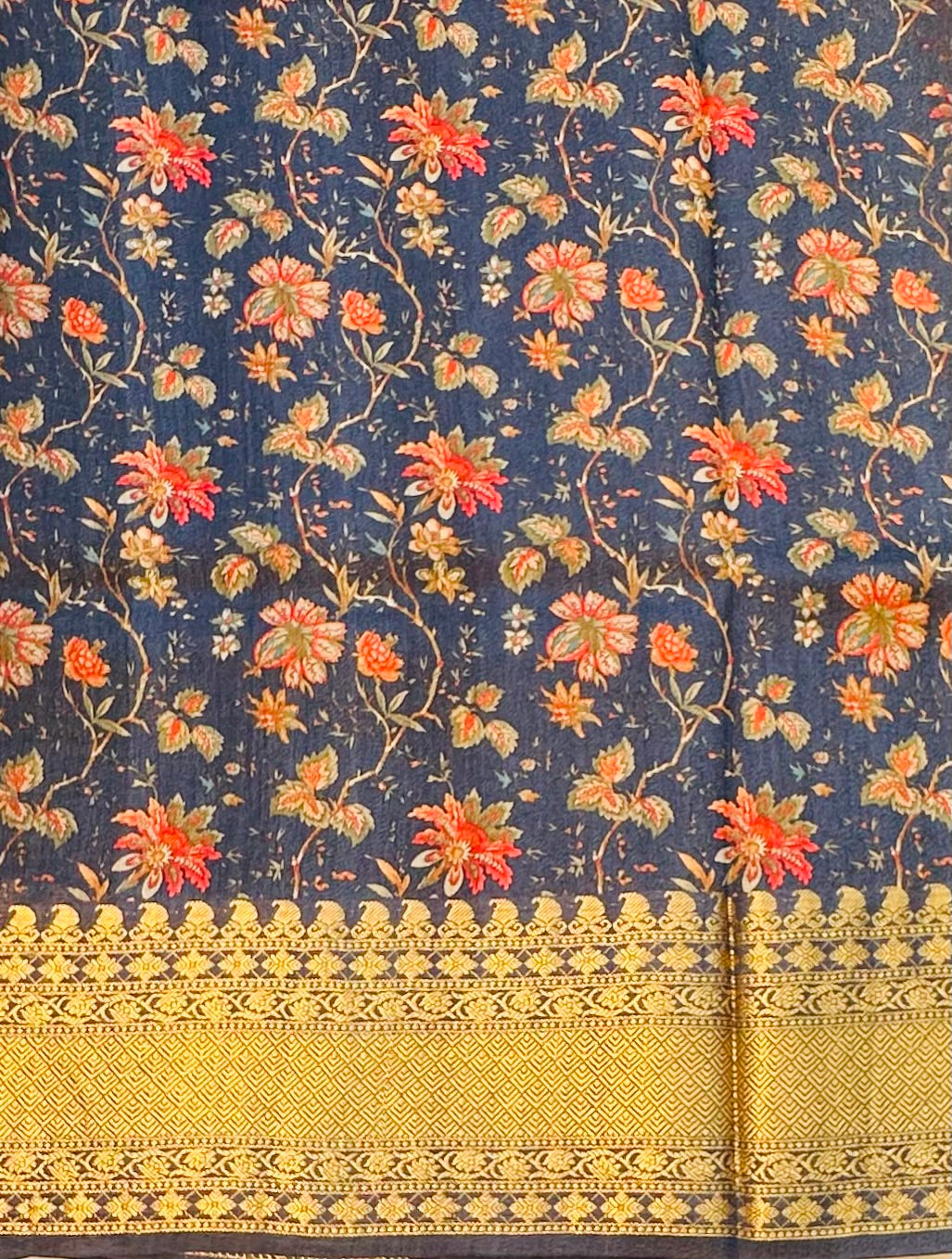 NAVY BLUE  DESIGNER PURE CHINIYA SAREE