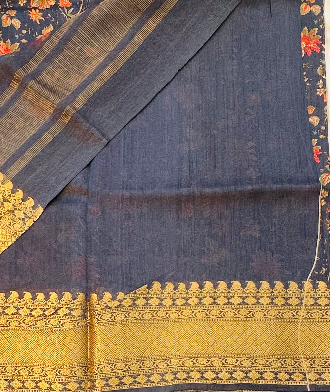 NAVY BLUE  DESIGNER PURE CHINIYA SAREE