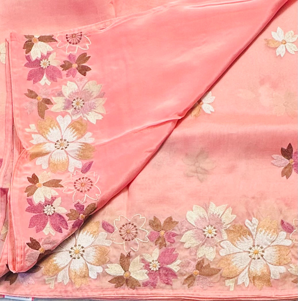 PEACH  PURE ORGANZA SAREE