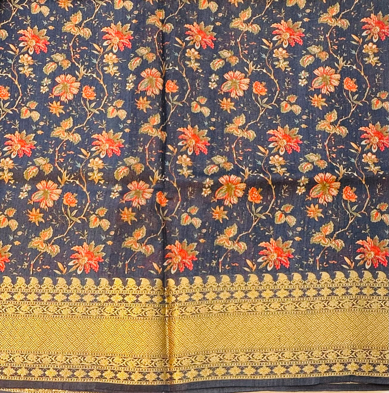NAVY BLUE  DESIGNER PURE CHINIYA SAREE