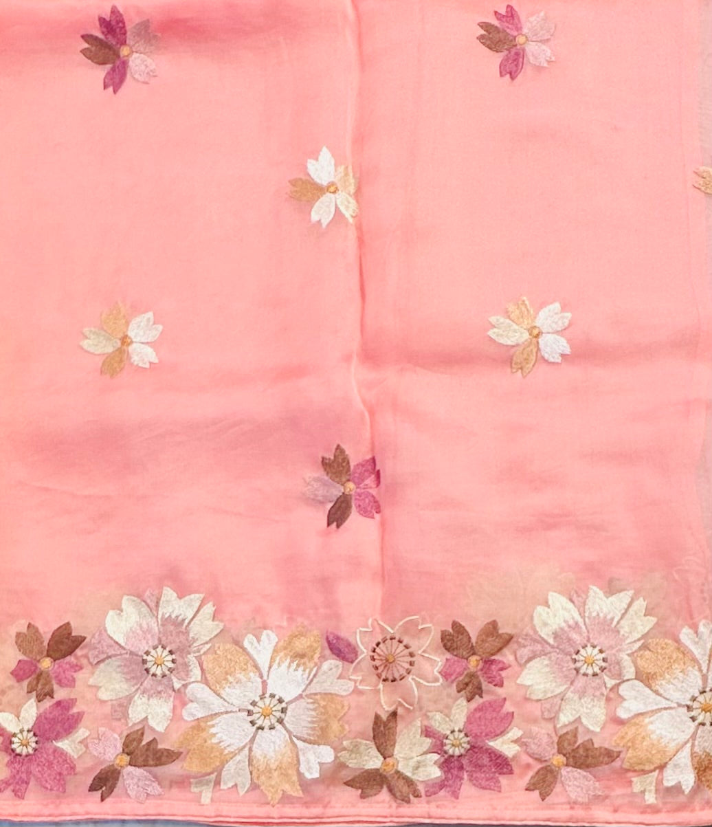 PEACH  PURE ORGANZA SAREE