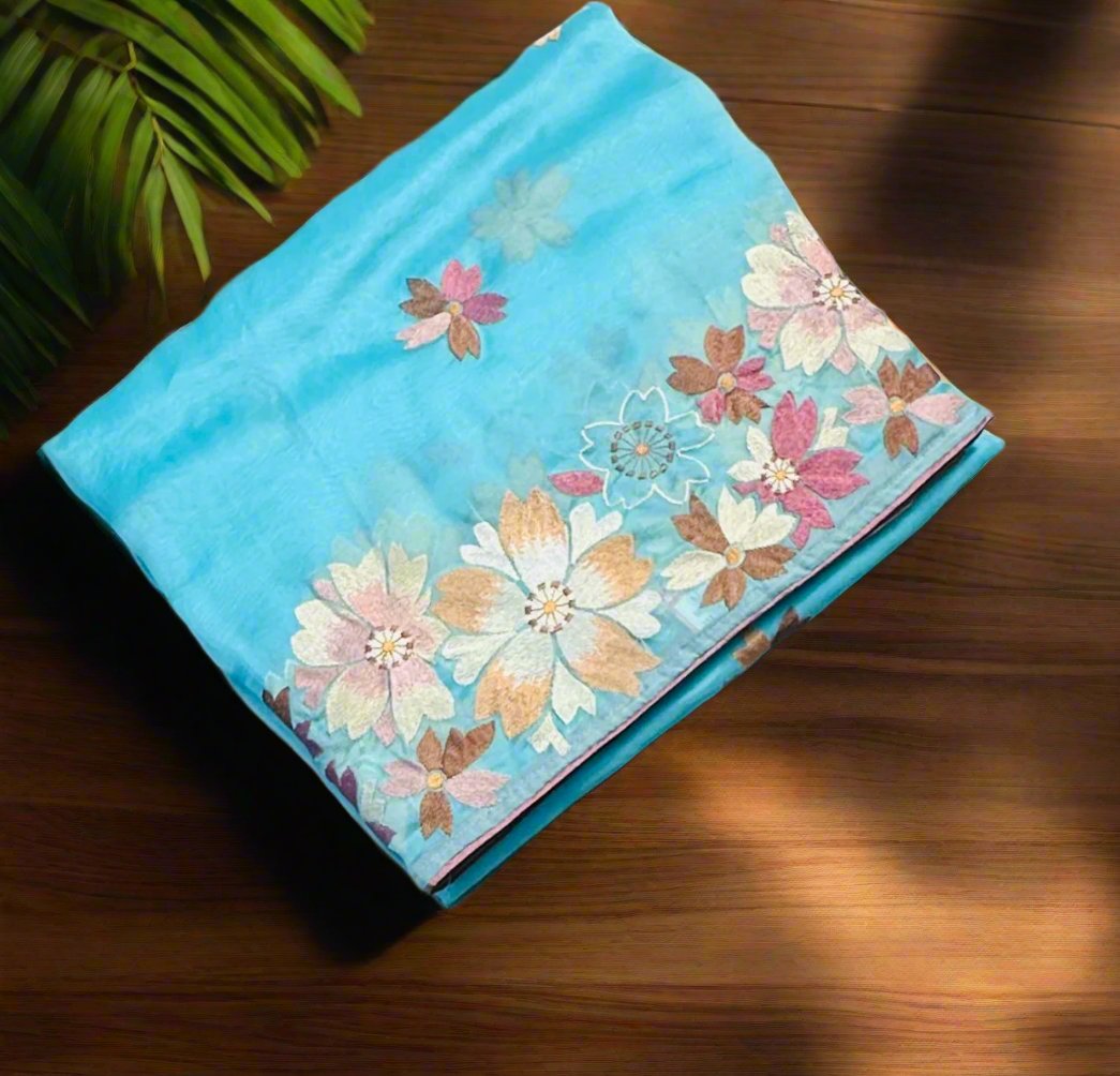 SKY BLUE PURE ORGANZA SAREE