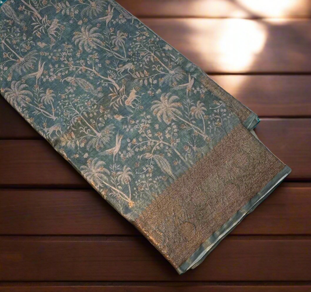 METALLIC BLUE PURE TUSSER DESIGNER